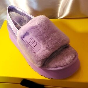Ugg Disco Platform Slide Slingback Slippers Fluffy Shearling In Lilac